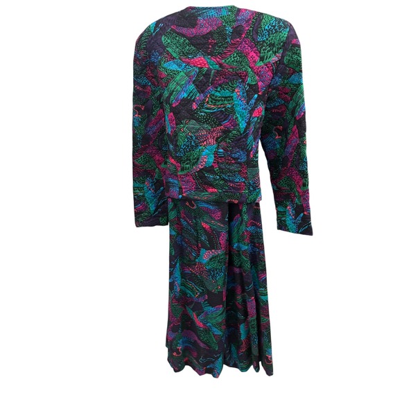 Vintage Quilted Jacket Skirt Set‎ Abstract Print 80s 90s Colorful Retro - Picture 2 of 16
